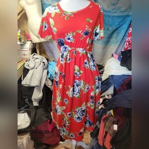 Reb & J 220 Red Floral Dress‎ Size Small women's